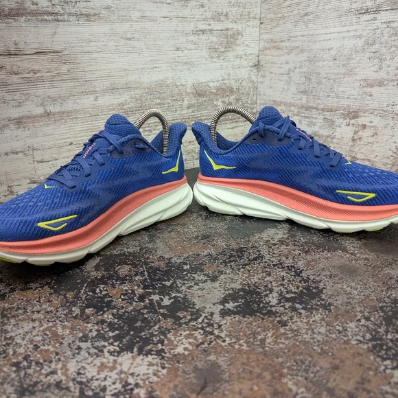 Womens Hoka One One Clifton 9 Running Shoes Sz 6.5 Used Blue Pink White - Picture 5 of 10